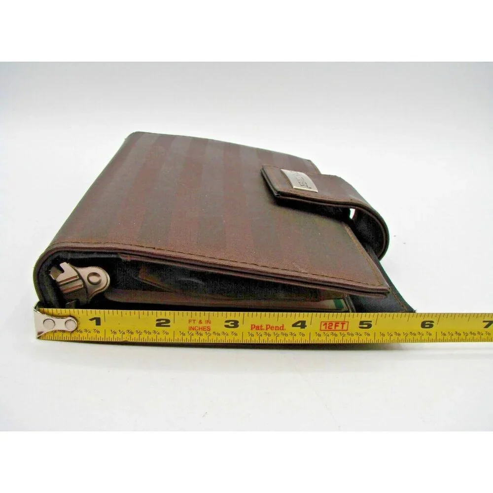 Day-Timer Navigator Brown Satin Striped Planner Binder 6 Rings Snap Tab Closure